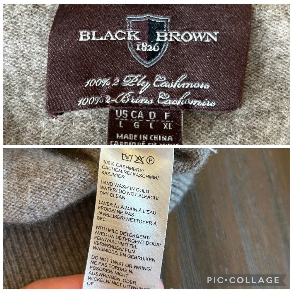 Black Brown 1826 100% Cashmere V-Neck Beige Marled Sweater Large